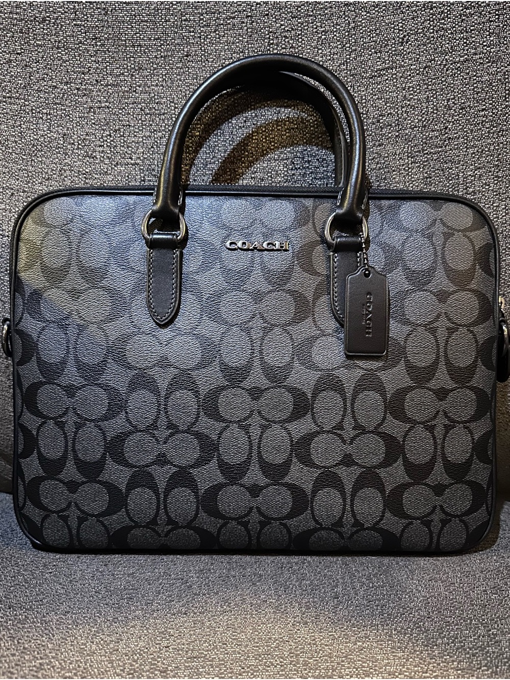Coach Liam Slim Briefcase Laptop Bag Black/Charcoal Signature